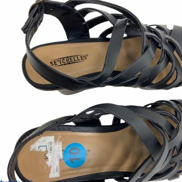 Seychelles Woven Vegan Leather Black Slingback Wedges - Picture 4 of 7